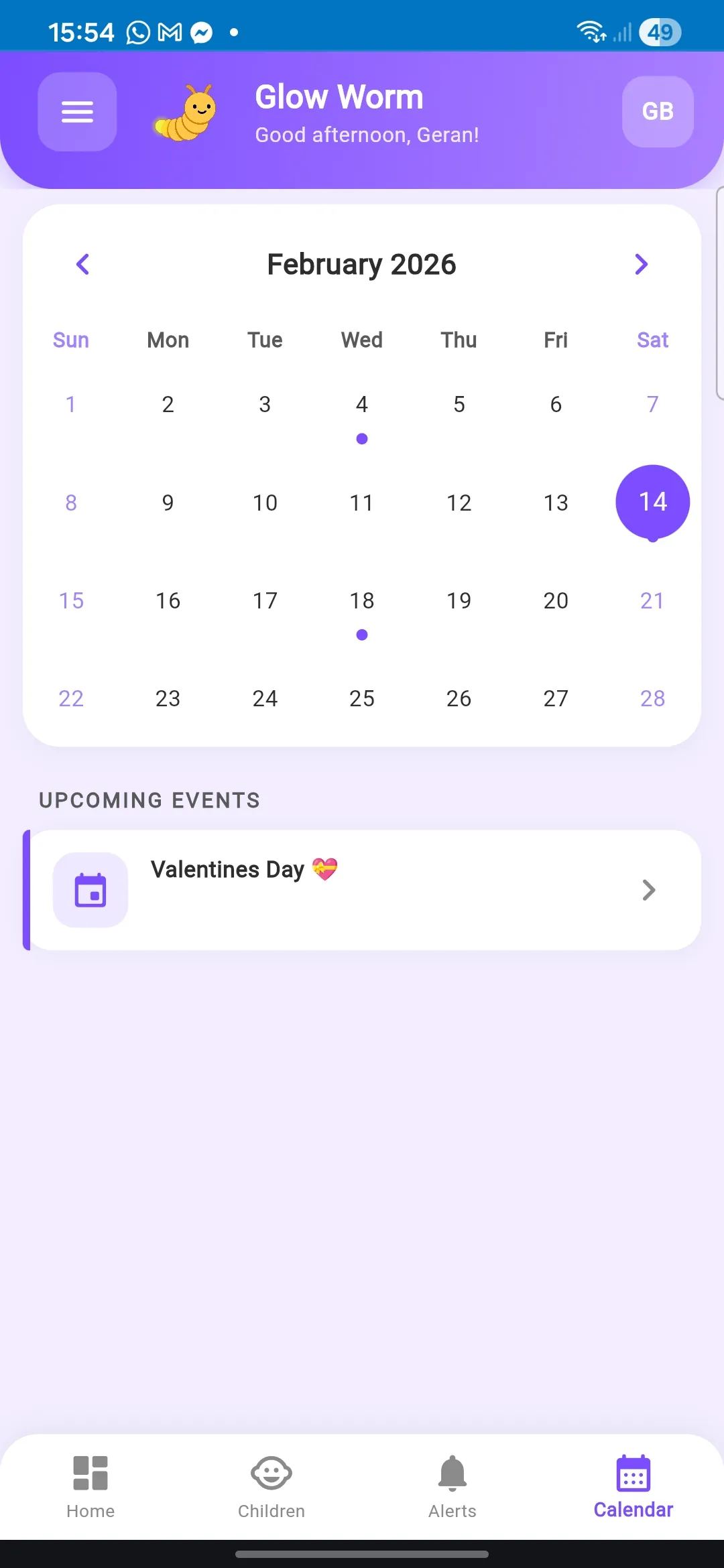 School calendar with events